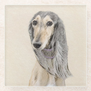 Saluki (Fawn) Painting - Cute Original Dog Art Glass Coaster