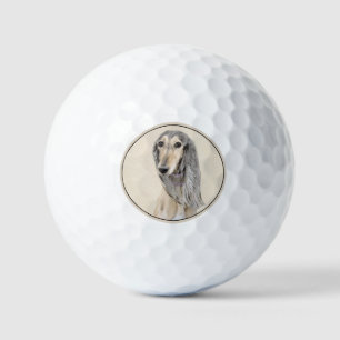 Saluki (Fawn) Painting - Cute Original Dog Art Golf Balls