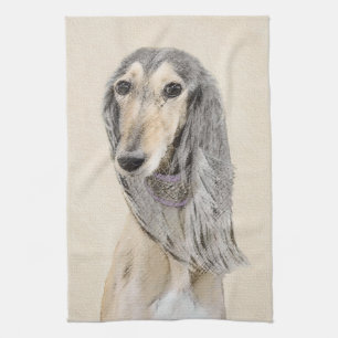 Saluki (Fawn) Painting - Cute Original Dog Art Kitchen Towel