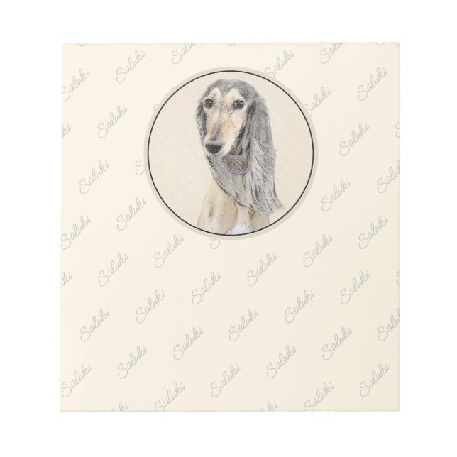 Saluki (Fawn) Painting - Cute Original Dog Art Notepad (Front)