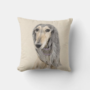 Saluki (Fawn) Painting - Cute Original Dog Art Throw Pillow
