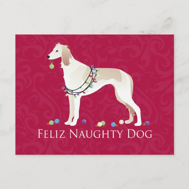 Saluki Feliz Naughty Dog Christmas Design Holiday Postcard (Front)
