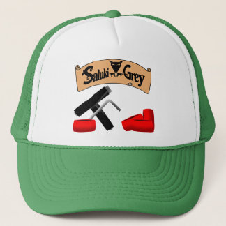 saluki gray banner skate tool and wheels trucker hat
