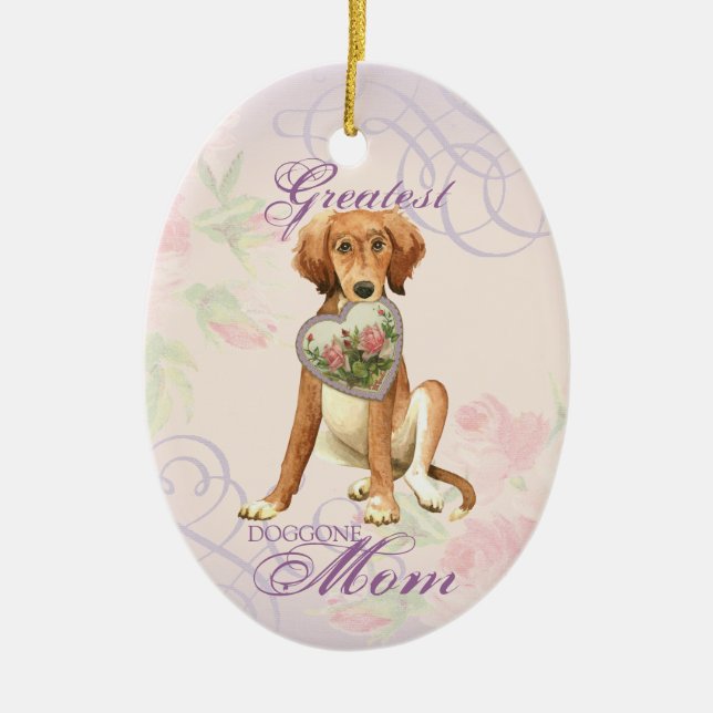 Saluki Heart Mom Ceramic Ornament (Front)