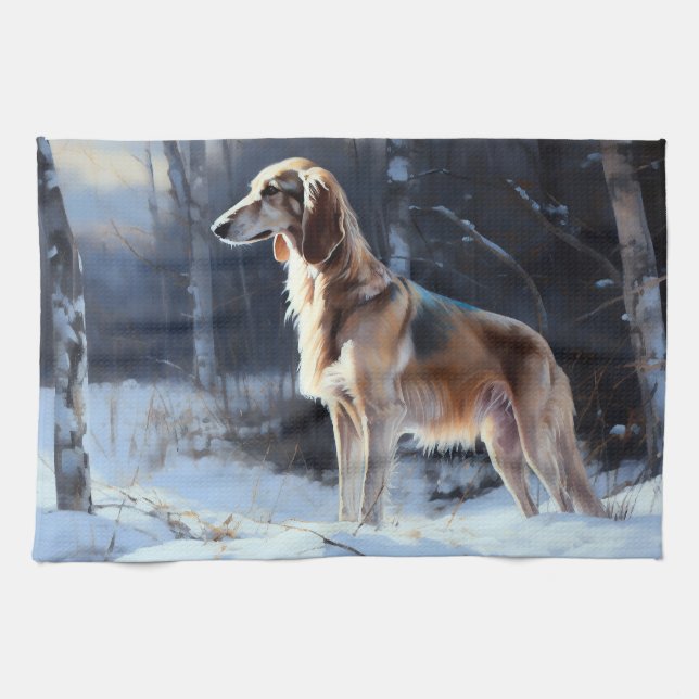 Saluki Let It Snow Christmas Kitchen Towel (Horizontal)