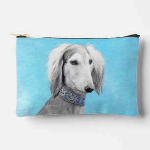 Saluki Painting Silver Feathered Original Dog Art Accessory Pouch