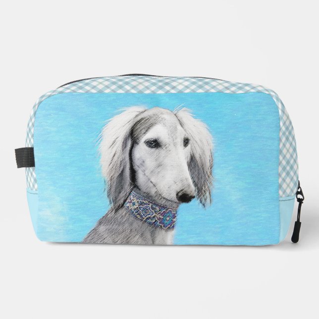 Saluki Painting Silver Feathered Original Dog Art Dopp Kit (Front)