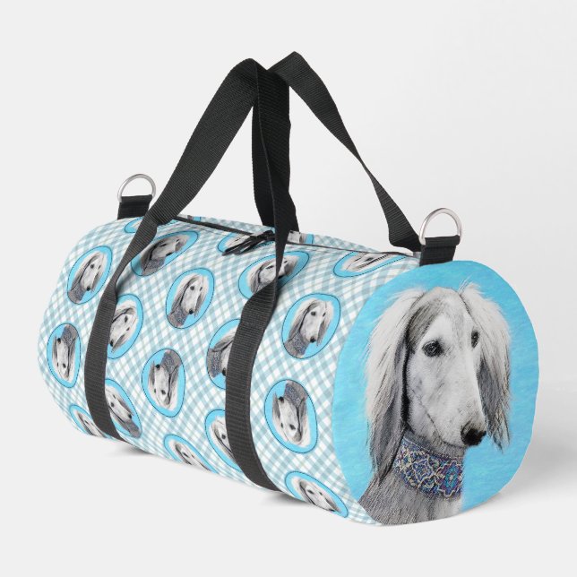 Saluki Painting Silver Feathered Original Dog Art Duffle Bag (Left Corner)