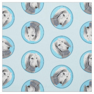 Saluki Painting Silver Feathered Original Dog Art Fabric