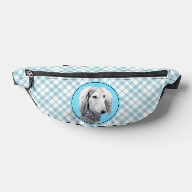 Saluki Painting Silver Feathered Original Dog Art Fanny Pack (Lay Down)