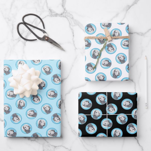 Saluki Painting Silver Feathered Original Dog Art Wrapping Paper Sheet (Front)