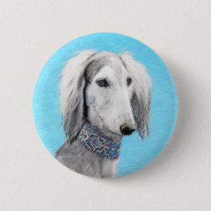 Saluki (Silver) Painting - Cute Original Dog Art 2 Inch Round Button