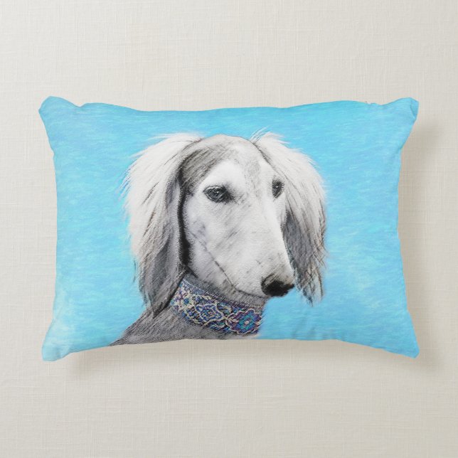 Saluki (Silver) Painting - Cute Original Dog Art Accent Pillow (Front)