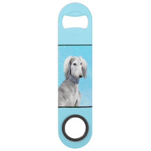 Saluki (Silver) Painting - Cute Original Dog Art Bar Key