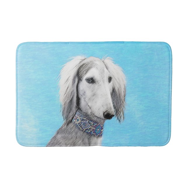 Saluki (Silver) Painting - Cute Original Dog Art Bath Mat (Front)