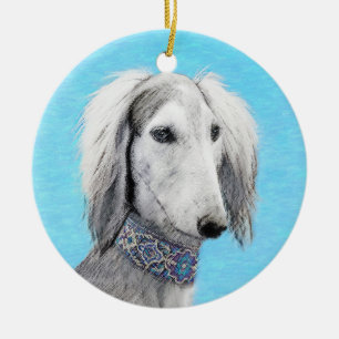 Saluki (Silver) Painting - Cute Original Dog Art Ceramic Ornament