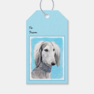 Saluki (Silver) Painting - Cute Original Dog Art Gift Tags
