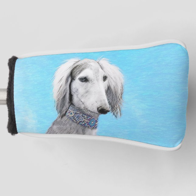 Saluki (Silver) Painting - Cute Original Dog Art Golf Head Cover (Front)
