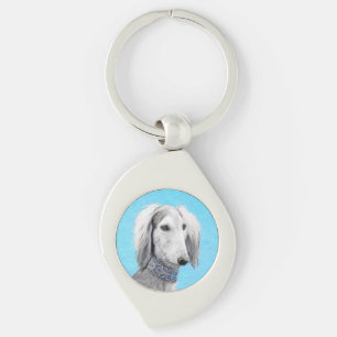 Saluki (Silver) Painting - Cute Original Dog Art Keychain