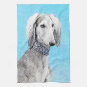Saluki (Silver) Painting - Cute Original Dog Art Kitchen Towel