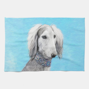 Saluki (Silver) Painting - Cute Original Dog Art Kitchen Towel