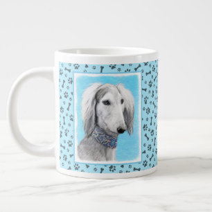 Saluki (Silver) Painting - Cute Original Dog Art Large Coffee Mug