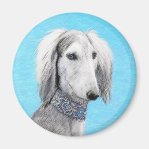 Saluki (Silver) Painting - Cute Original Dog Art Magnet