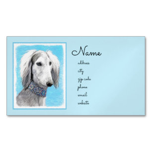 Saluki (Silver) Painting - Cute Original Dog Art Magnetic Business Card