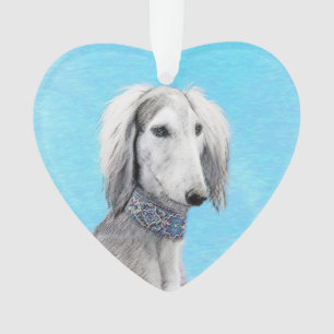 Saluki (Silver) Painting - Cute Original Dog Art Ornament