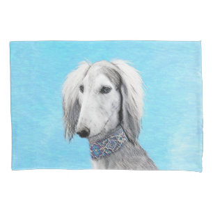 Saluki (Silver) Painting - Cute Original Dog Art Pillowcase
