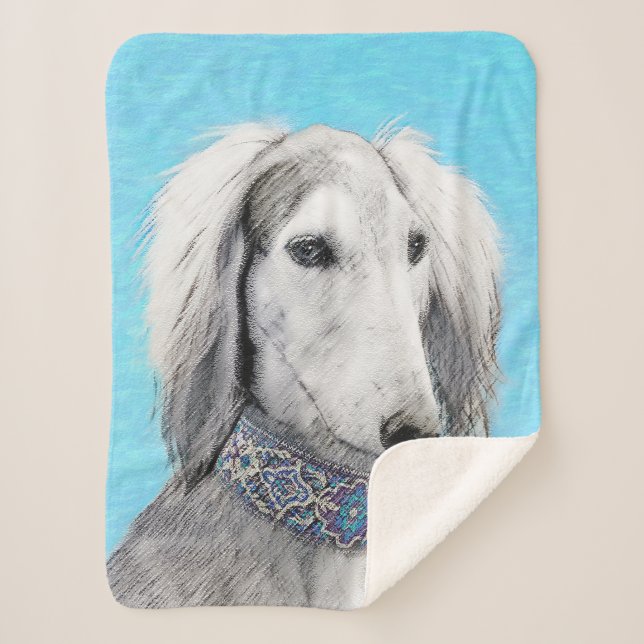 Saluki (Silver) Painting - Cute Original Dog Art Sherpa Blanket (Front)