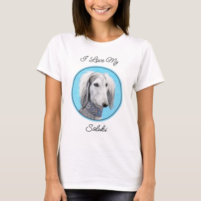 Saluki (Silver) Painting - Cute Original Dog Art T-Shirt (Front)