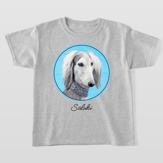 Saluki (Silver) Painting - Cute Original Dog Art T-Shirt (Laydown)