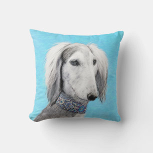 Saluki (Silver) Painting - Cute Original Dog Art Throw Pillow
