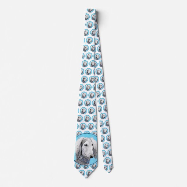 Saluki (Silver) Painting - Cute Original Dog Art Tie (Front)