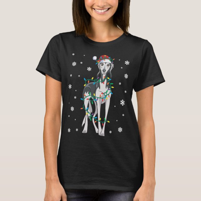 Saluki Wrapped In Christmas Lights Dog T-Shirt (Front)