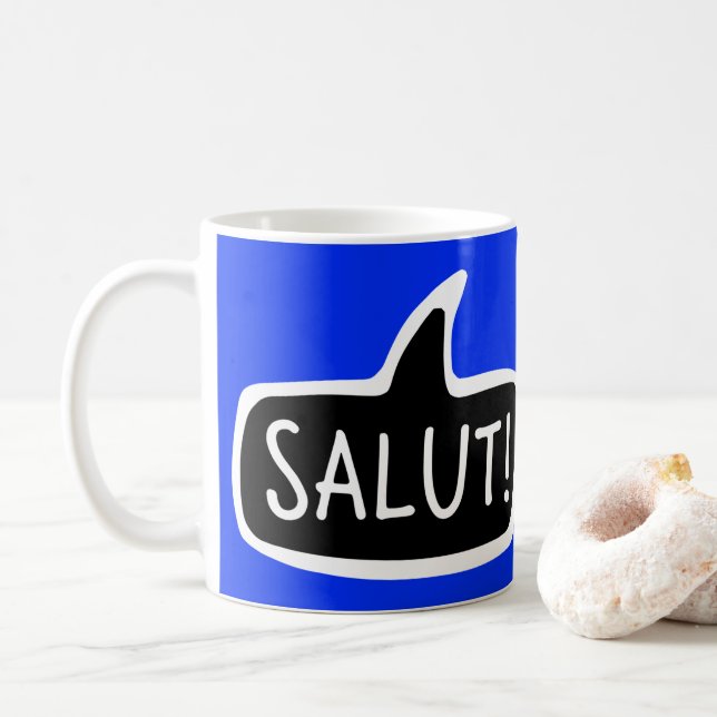 SALUT! French Language Greeting Speech Bubble Coffee Mug (With Donut)