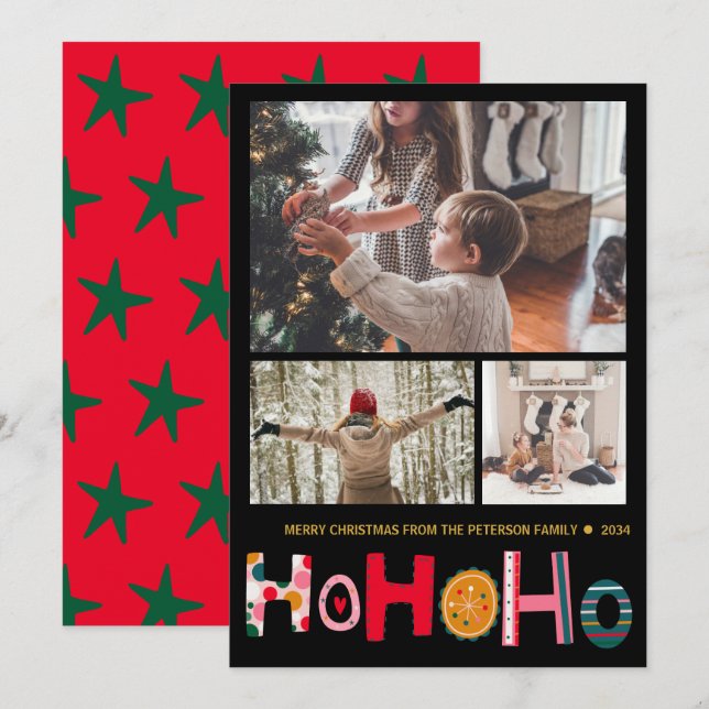 Salutation de Noël moderne 3 photo Carte de vacanc (Devant / Derrière)