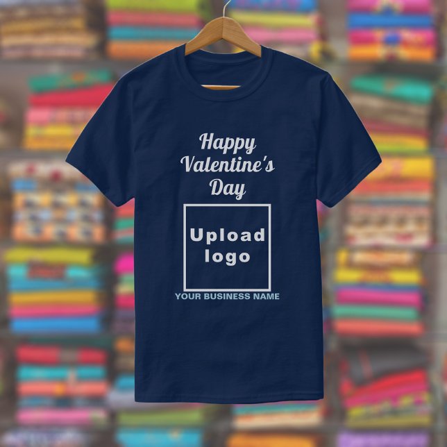 Salutation de Saint-Valentin sur le T-shirt bleu m (Navy blue t-shirt with your business name and logo and with Happy Valentine's Day greeting.)