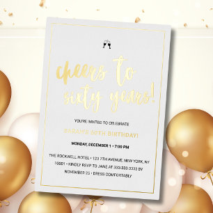 Salutations à 60 ans White Gold Foil Invitation