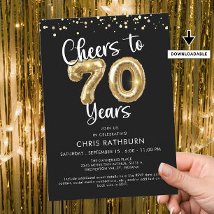 Salutations à 70 ans Ballons Confetti Invitation