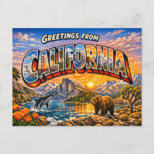 Salutations de Californie sur carte postale 