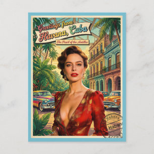 Salutations de La Havane Cuba Carte postale vintag