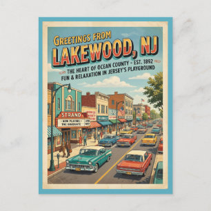 Salutations de Lakewood NJ Carte Postale Vintage