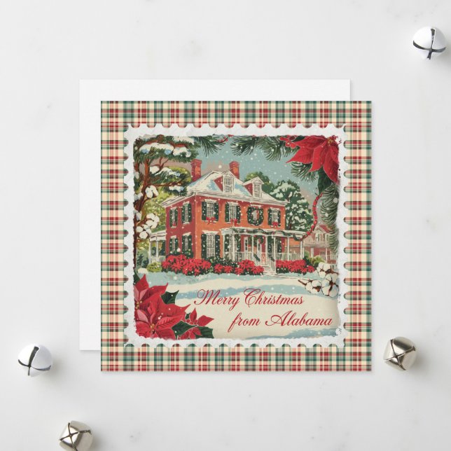 Salutations de Noël de la carte de vacances Alabam (Devant/Arrière en situation)
