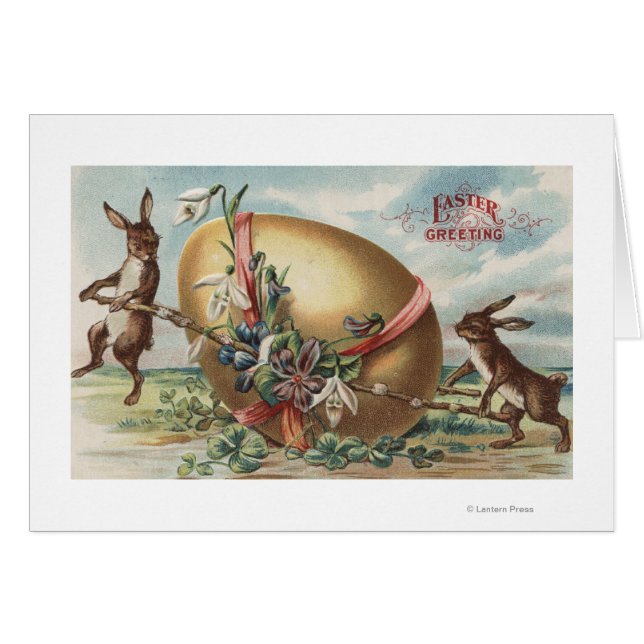 Salutations de PâquesLapins par un Oeuf Décoré (Devant horizontal)