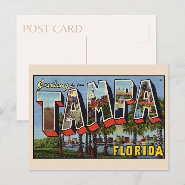Salutations de Tampa Florida carte postale Vintage (Devant / Derrière)