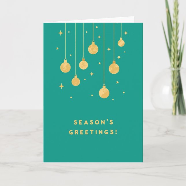 Salutations dorées sur la carte de Noël Turquoise (Devant)