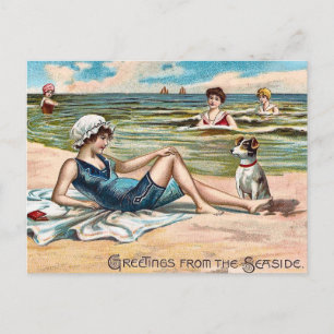 Salutations du bord de mer ! Carte postale vintage