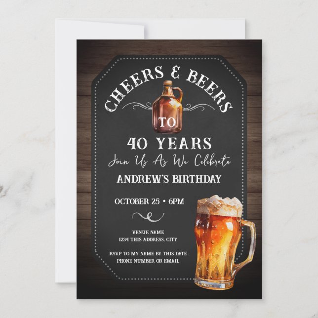 Salutations et bières Invitation de fête du 40e an (Devant)